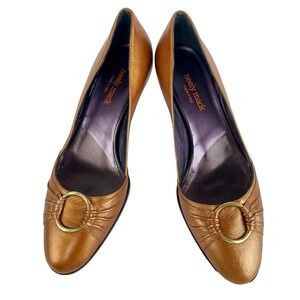 Neely Mack Luxury Leather Heels Women's 8 Copper Kitten Heels Italy $324 Retail